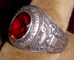 Beautiful WWII US Coast Guard (USCG) Sterling Silver Ring with Red Stone