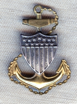 Rare 1930s US Coast Guard Chief Petty Officer CPO Hat Badge with Unique Rope Pattern