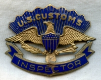 1950s US Customs Inspector Hat Badge Numbered on Reverse