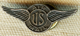 Ext Rare Late 1920s US Air Mail 2nd Type Lapel Wing in Sterling Silver