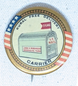 Ext. Rare Ca 1900 US Mail Rural Free Delivery Carrier Celluloid Badge
