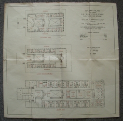 Rare Ca. 1921 United States Mail Steamship Co. Deck Plan for Three Sister Ships