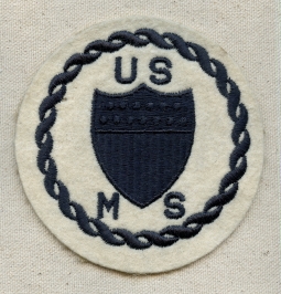 Scarce Variant WWII US Maritime Service Jacket Patch, Dark Blue on white.