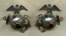 Fabulous, 1910's US Marine Corps Officer Dress Collar EGA's in Solid Silver & Solid Gold.
