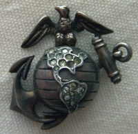 Sterling WWII USMC Sweetheart EGA Pin with Rhinestones