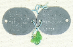 Nice Pair WWII USMCR Dog Tags OG PFC Claudia G. Cole T- Doked 2/44