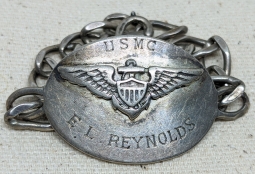 WWII USMC Pilot ID Bracelet Named to E.L. Reynolds Sterling with USN/USMC Wing