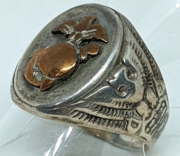 Great Salty WWI USMC Ring with Sterling & Bronze. Size 8.5