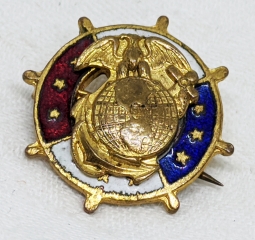 Nice WWI USMC Sweet Heart Lapel Pin in Gilt & Enameled Brass. Huge " Globe.