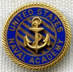 Stunning ca 1900 US Naval Academy USNA 14K Gold (Tested) Enameled Lapel Pin