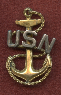 Great 1930's USN CPO Chief Petty Officer Hat Badge by Meyer in "MYRGOLD"