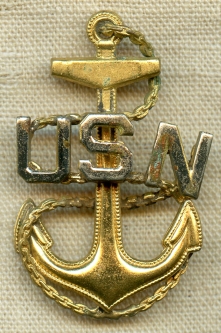 Nice Slightly "Salty" 1930's USN CPO Hat Badge