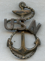 Rare Sterling WWI - 1920's USN CPO Hat Badge Maker Marked A.E. Co.