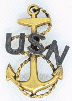 Beautiful WWI USN CPO Hat Badge with Salty Slant to USN.