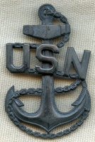 Rare WWII USN CPO Full Size Hat Badge by H & H Blackened as worn by CBs