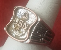 Cool Vietnam War Vintage USN CPO Ring in Rhodium Plated Copper (Salty Look!)