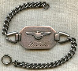 Great WWI USN Pilot ID Bracelet Engraved with Nickname "Sparkie" in Sterling