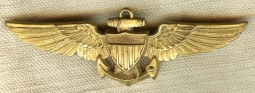 Early WWII Ca 1941-42 Odd Variant US NAVY Pilot Wing in Heavy Die-Struch Brass.