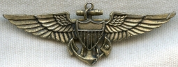 Rare Circa 1943 USN Pilot Wing in "War Shortages" Cast White Metal with Gold Wash