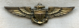 Very Nice Example of WWII USN Pilot Wing in Gold-Fill on Sterling by Amico