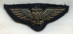 Rare 1945-1946 USN Pilot Wing in Bullion Chinese-Made on Wool & Silk
