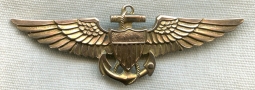 Gorgeous 1930s-Early WWII USN Pilot Wing by Amcraft in Gold Fill