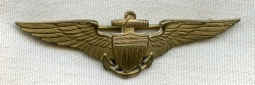 Beautiful Early 1930s USN Pilot Wing by Robbins in Gilt Brass