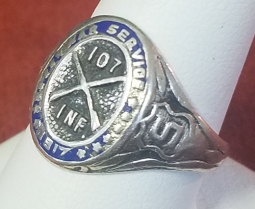 Rare WWI US Doughboy 107th  Infantry Regiment 27th Division Ring in Enameled Sterling Silver