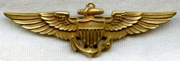 Circa 1946-1947 USN Pilot Wing with Scarce Variant H&H Eagle Hallmark