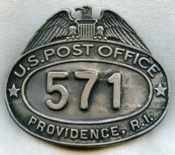 1920s-1930s USPO Hat Badge from Providence, Rhode Island by N. C. Walter & Sons