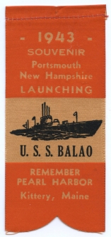 1943 Submarine Launch Ribbon for the USS Balao (SS-285)
