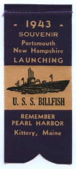 1943 Submarine Launch Ribbon for the USS Billfish SS-286 Portsmouth Navy Yard