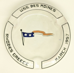 Lovely Ca 1957 USS Des Moines (CA - 134) Souvenir Ashtray from Rhodes Greece During a Med. Cruise