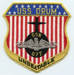 Nice USS Drum "Unbeatable" SSN-677 Patch Ca. 1980s-1990s