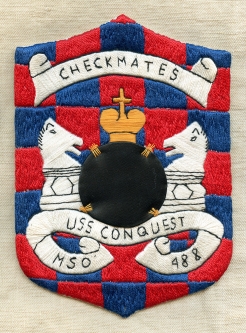 Wonderful HUGE Ca 1960 USS Conquest MSO 488 "Checkmates"Japanese Hand Embroidered Jacket Patch