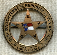 Beautiful Early 20th C. Named Daughters of the Republic of Texas Member Badge in 10K