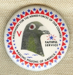 Wonderful WWII V For Victory Pin from Racing Pigeons of America. Ext, Rare.