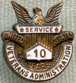 1970's United States Veteran's Administration 10 Year Service Lapel Pin
