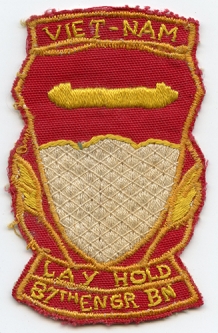 Nice Late 60's US Army 87th Engineer Battalion Pocket Patch Hand Embroidered in Vietnam