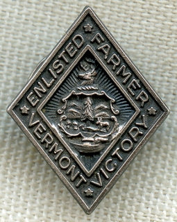 Great WWII Vermont Home Front Lapel Pin Enlisted Farmer VT Victory w/ Seal in Sterling Silver