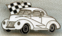 Great Vintage 1950's Stock Car Racing Pin in Enameled Chrome Plated Brass