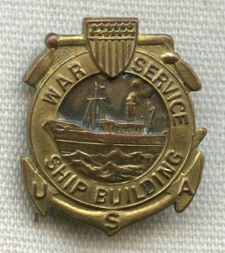 WWI War Service Ship Building Lapel Badge for Upper Management with Initials & 1918 on Reverse