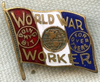 Wonderful Patriotic WWI War Worker Lapel Pin Flag Shape in Enameled Brass