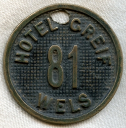 Late 1800s Room Key Fob for Room 81, Hotel Greif, Wels, Austria