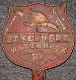 Wonderful 1890s Fireman's Grave Marker from Westbrook (Maine) Hook Co. #1 Painted Red