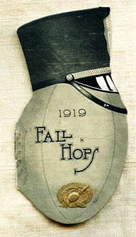 Lovely 1919 USMA West Point Fall Hops Dance Card Die Cut in the form of  Football Wearing a cadet He