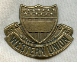 Extremely Rare 1870's Western Union Telegraph Messenger Hat Badge
