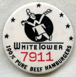 Circa 1940s White Tower Hamburger Celluloid Employee Badge