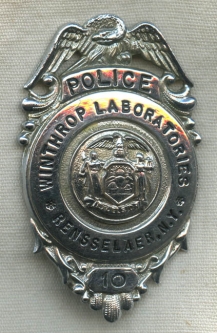 Early 1960's Police Badge for Winthrop Labs Rensselaer New York Anabolic Steroid Winstrol Creator