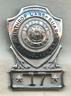 Mid-Late 1960s Guard Hat Badge Winthrop Labs, Rensselaer, New York Anabolic Steroid Winstrol Creator